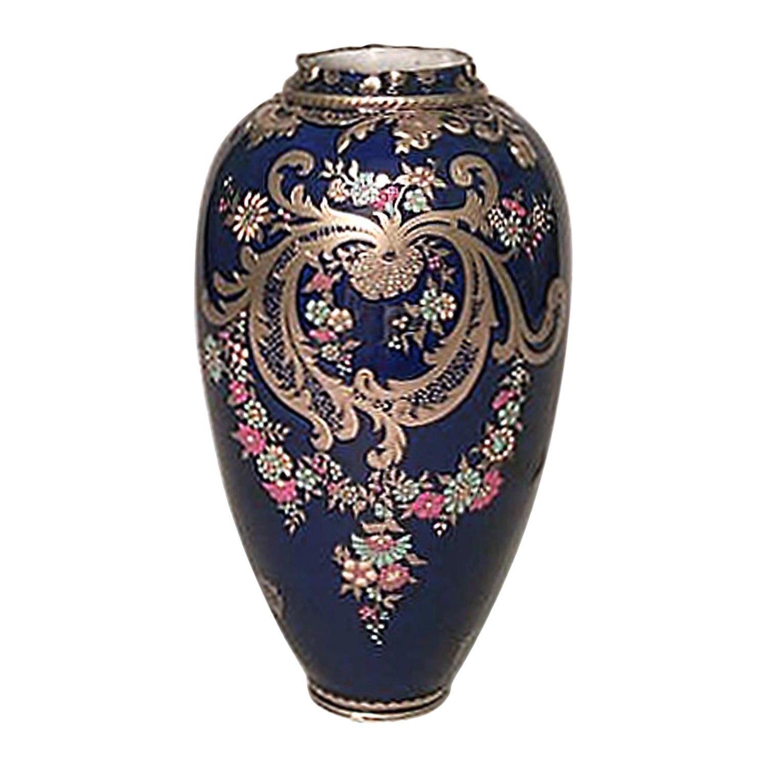 English Victorian Cobalt Blue and Gold Porcelain Vase