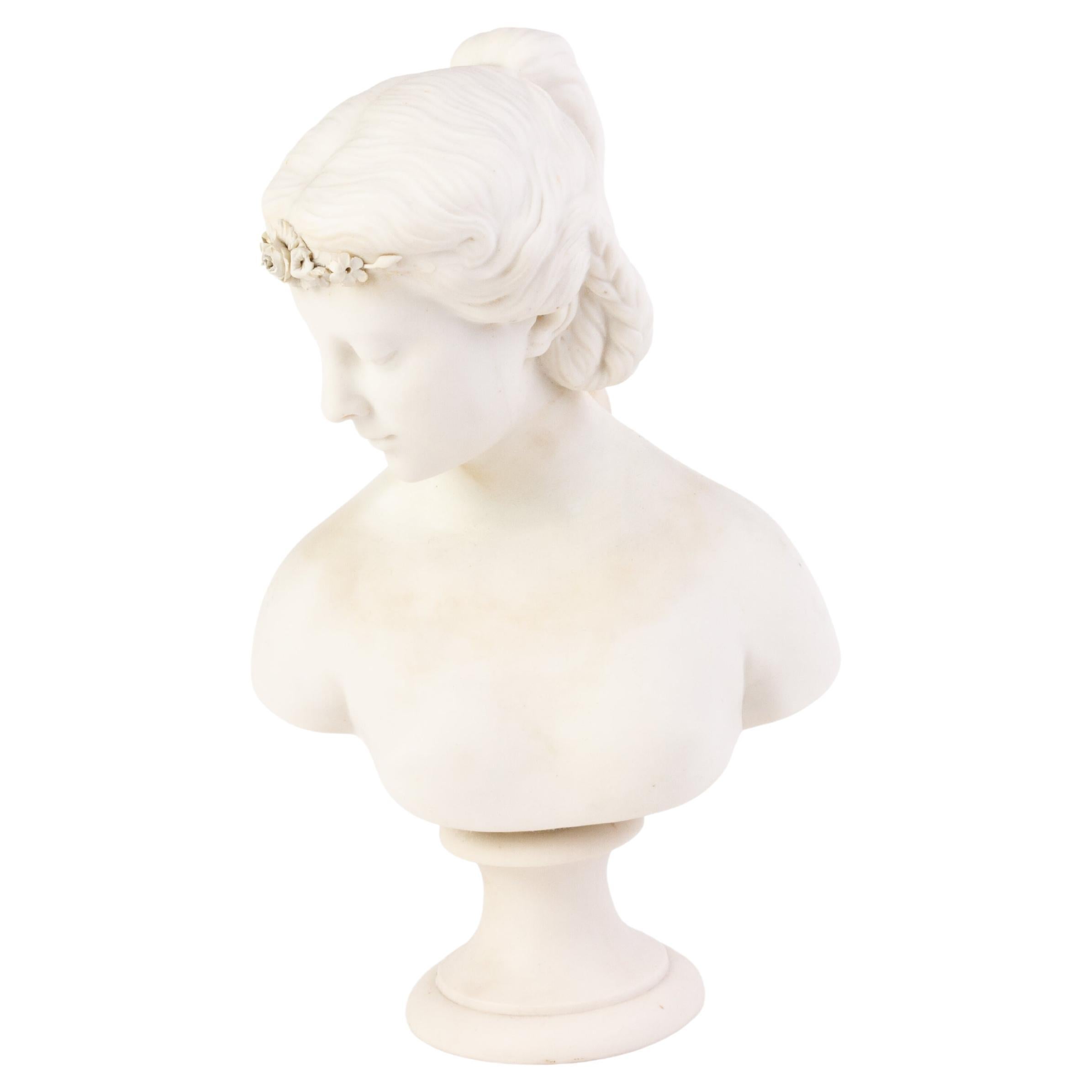 English Victorian Copeland Parian Ware Bust of Clythie 19th Century For Sale