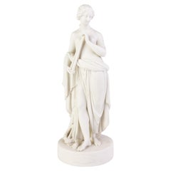 Statue anglaise victorienne de Copeland Parian Ware d'une muse de musique d'euterpe du 19ème siècle