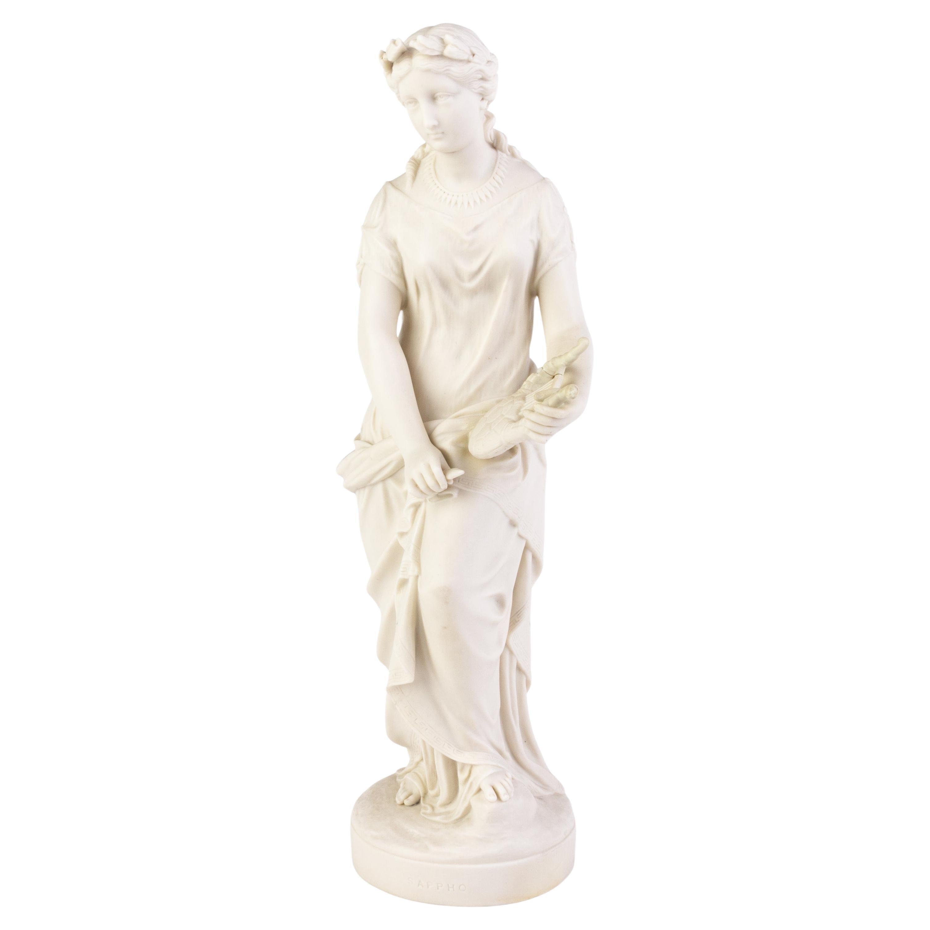 English Victorian Copeland Parian Ware Statue of Sappho the Poet 19th Century