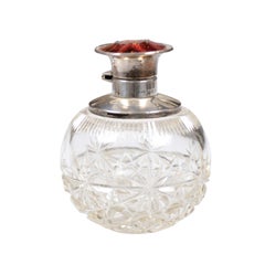 English Victorian Crystal Toiletry Bottle with Silver Lid from the 19th Century