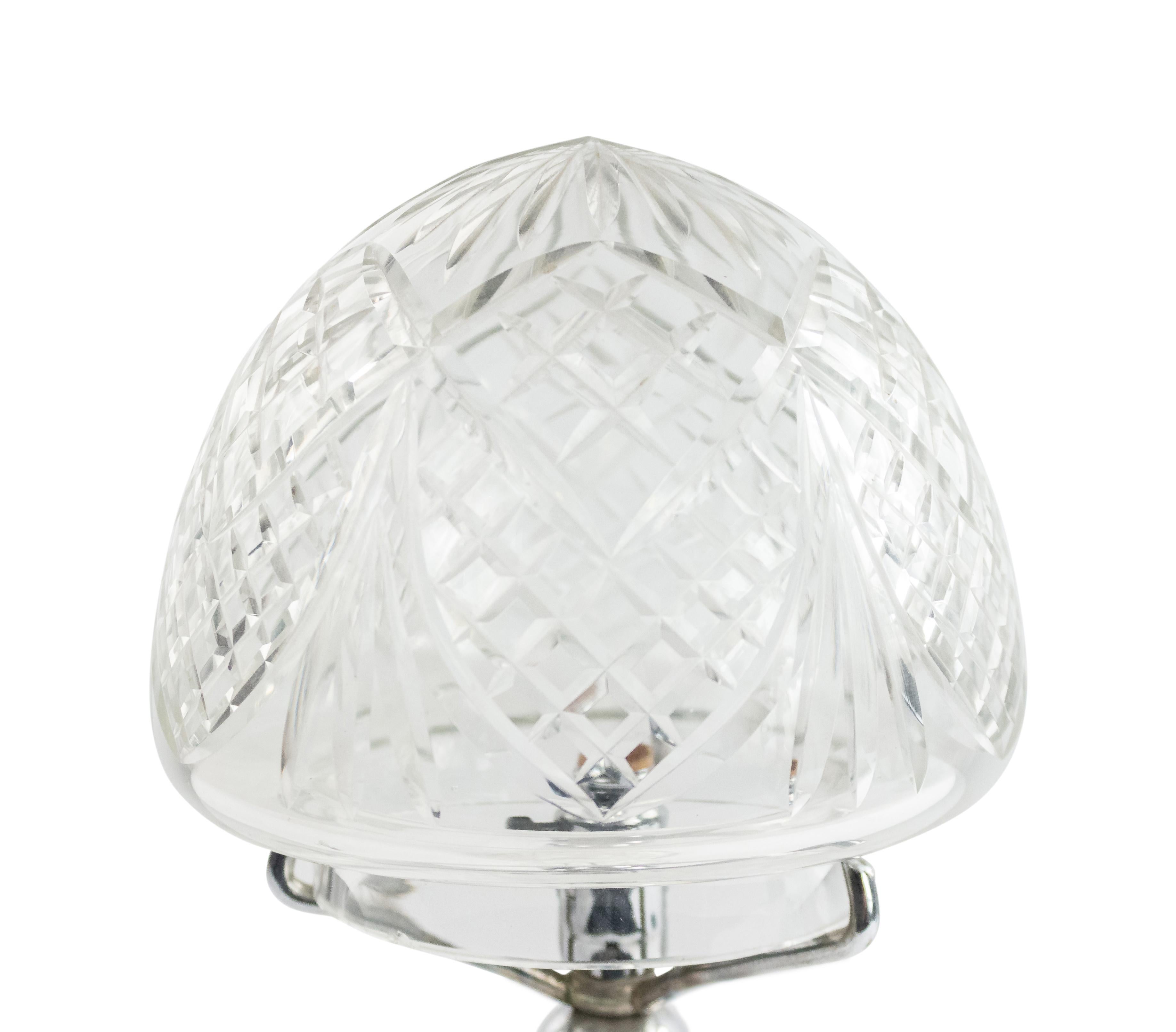 English Victorian cut crystal table lamp with dome shaped shade.