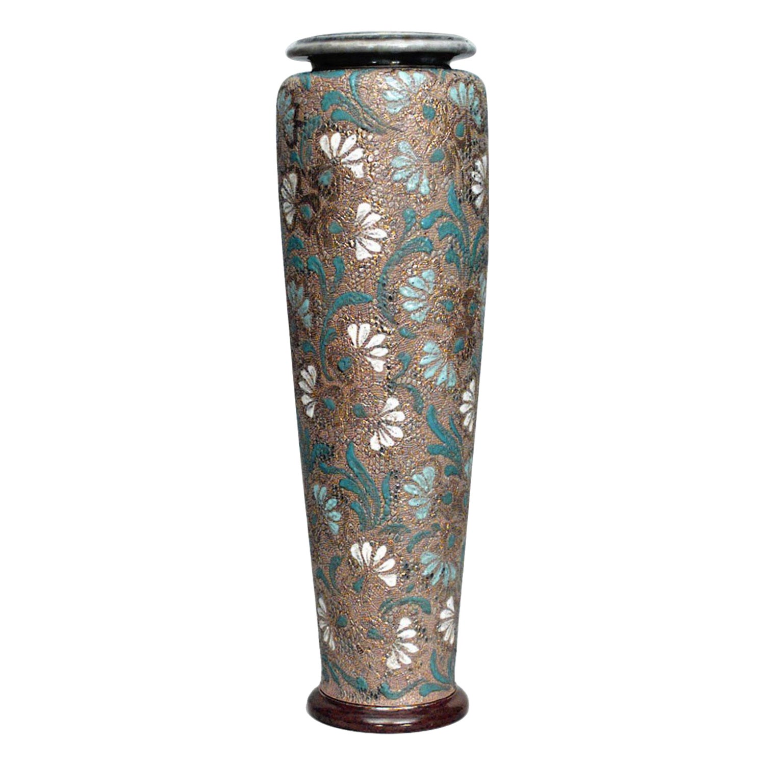 English Victorian Daulton Floral Ceramic Vase