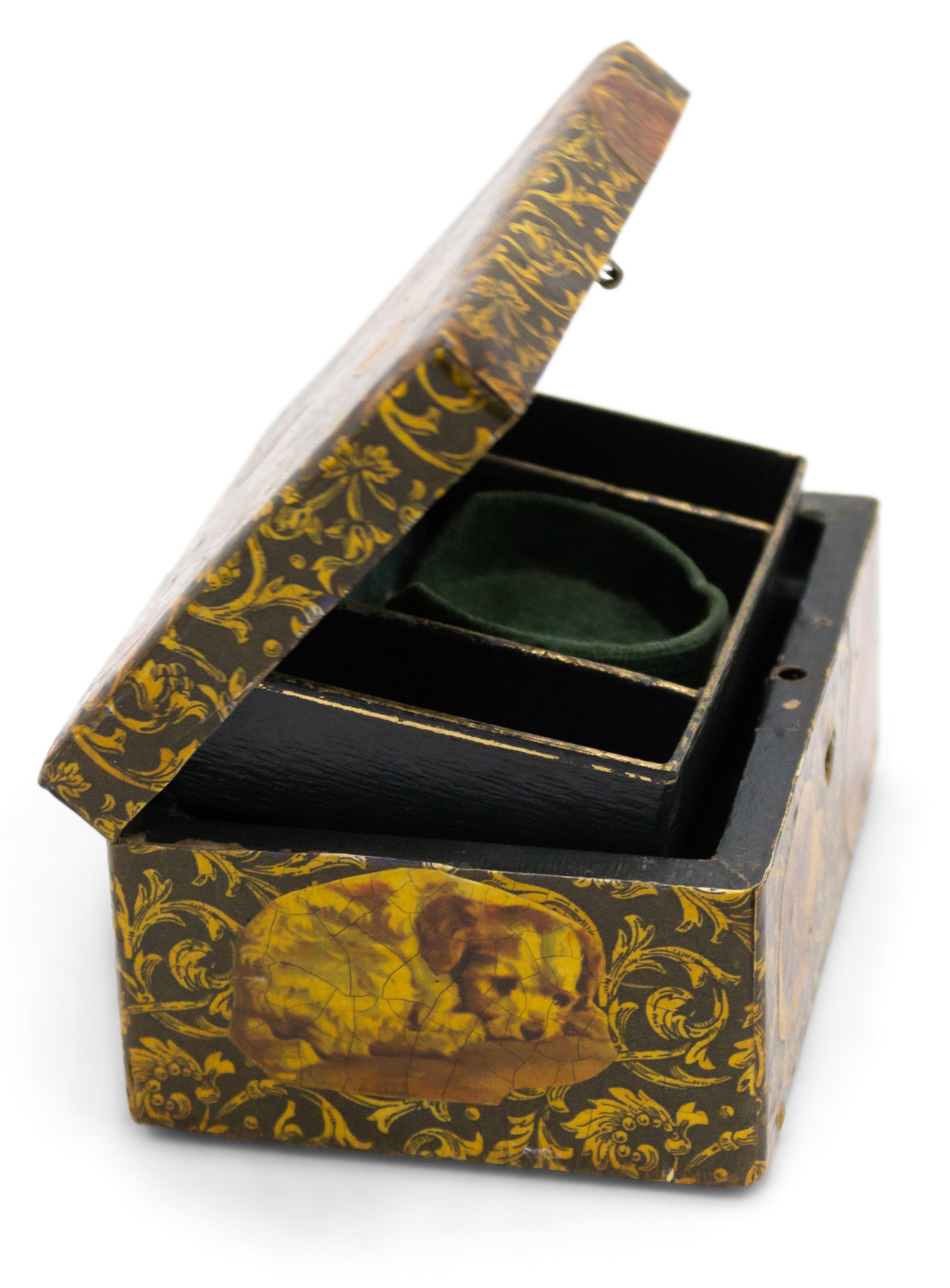 20th Century English Victorian Decoupage Dog Box For Sale