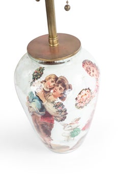 English Victorian Decoupage Glass Table Lamps