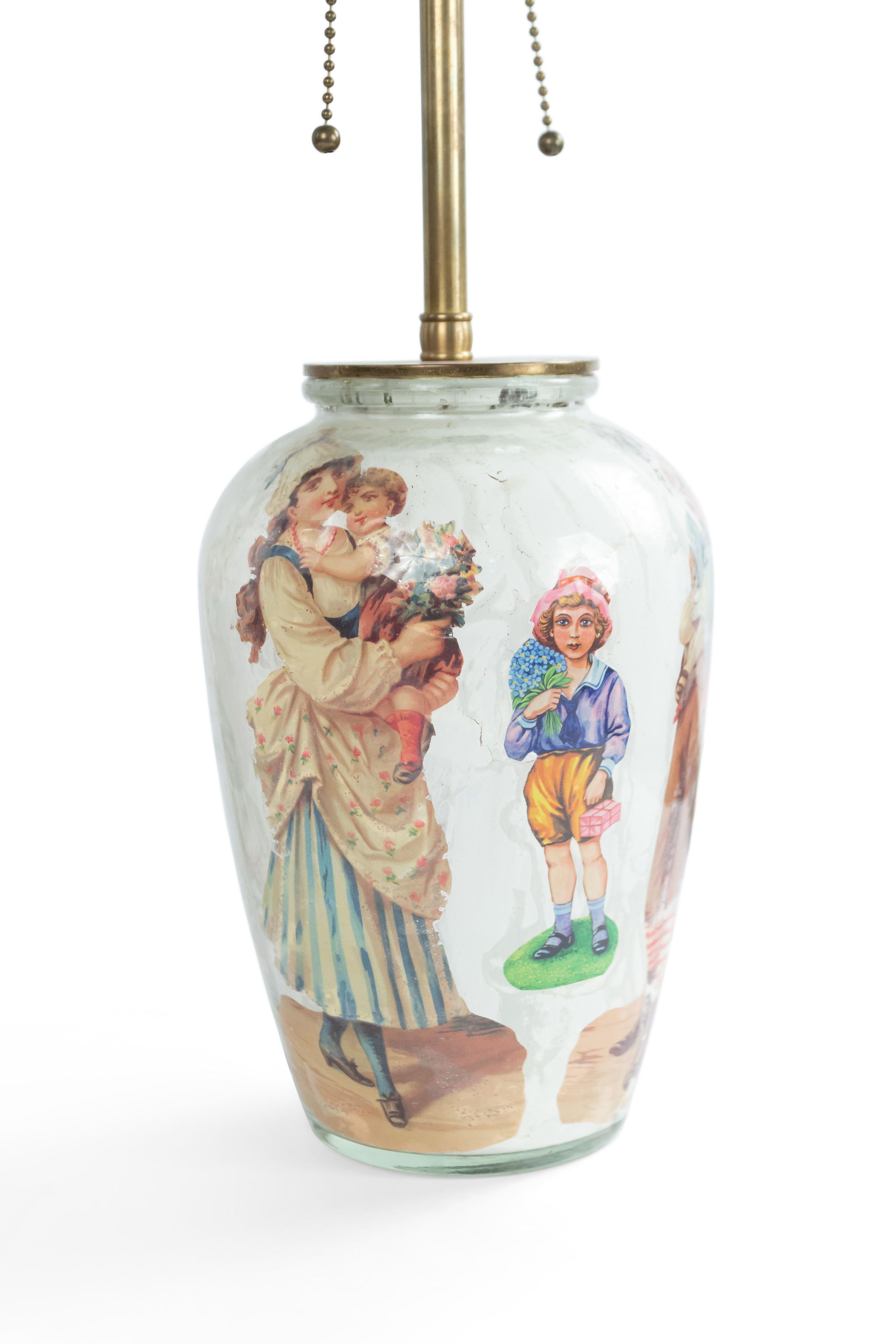 20th Century English Victorian Decoupage Glass Table Lamps For Sale