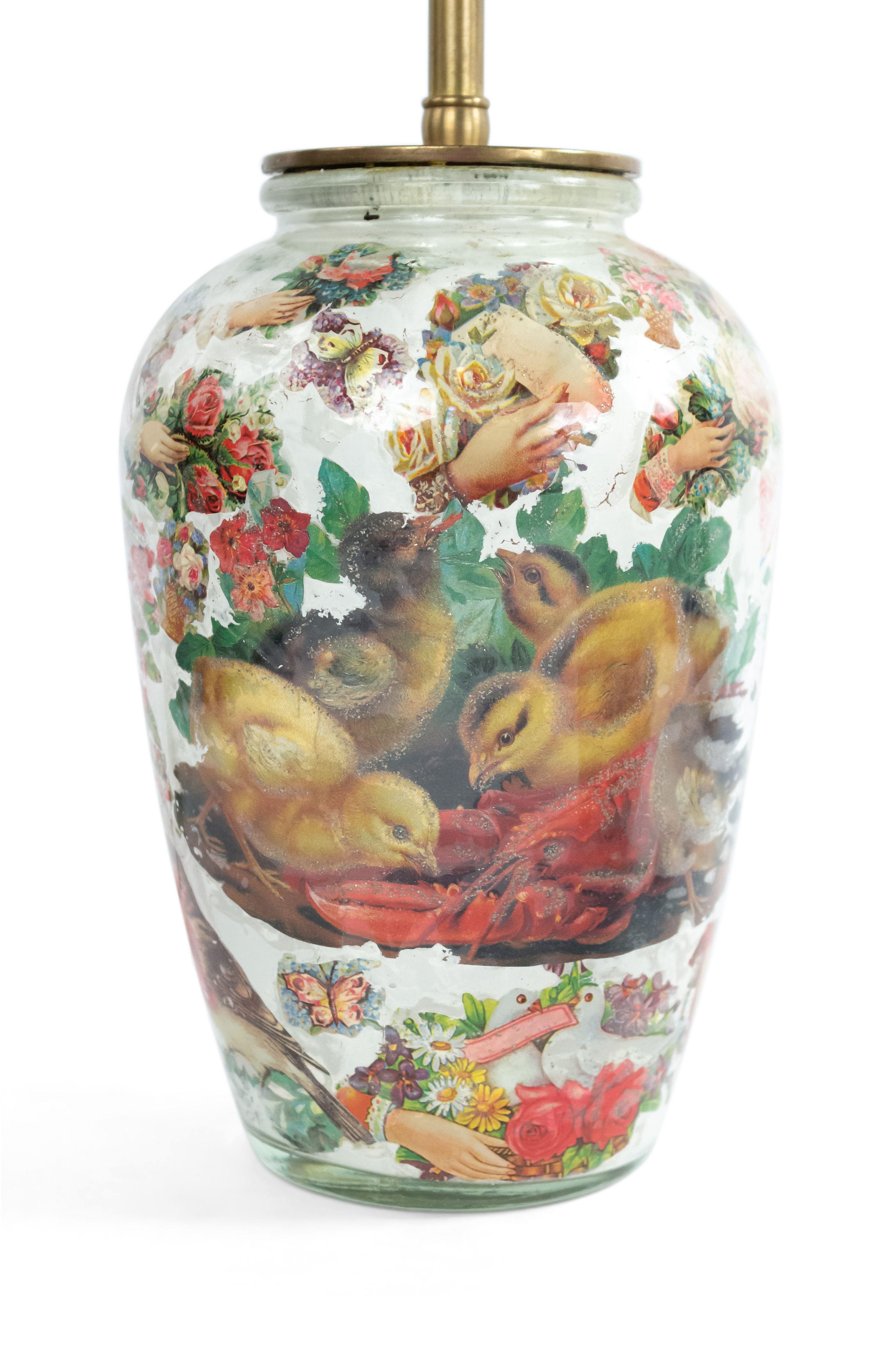 English Victorian Decoupage Glass Table Lamps For Sale 1