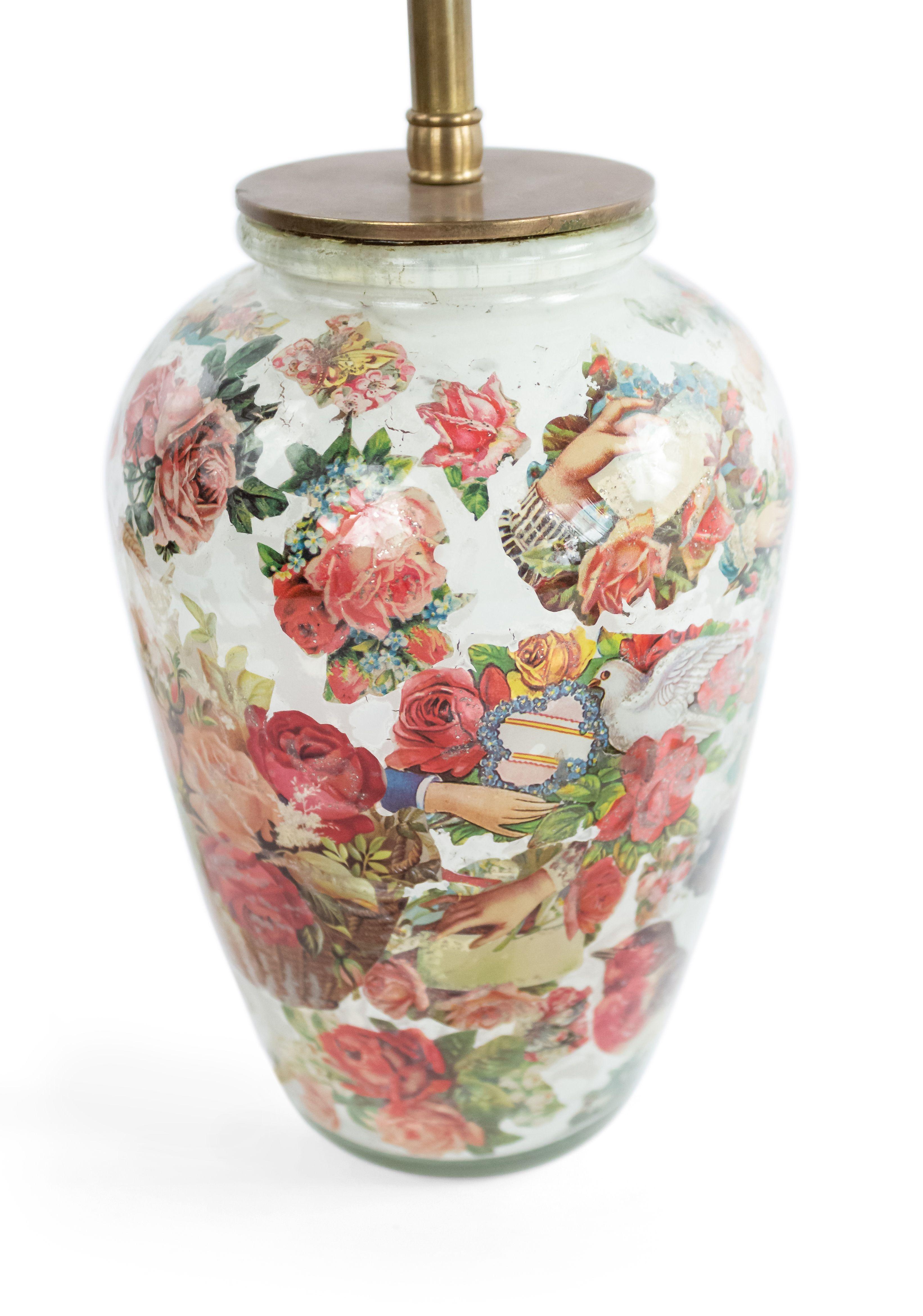 English Victorian Decoupage Glass Table Lamps For Sale 3