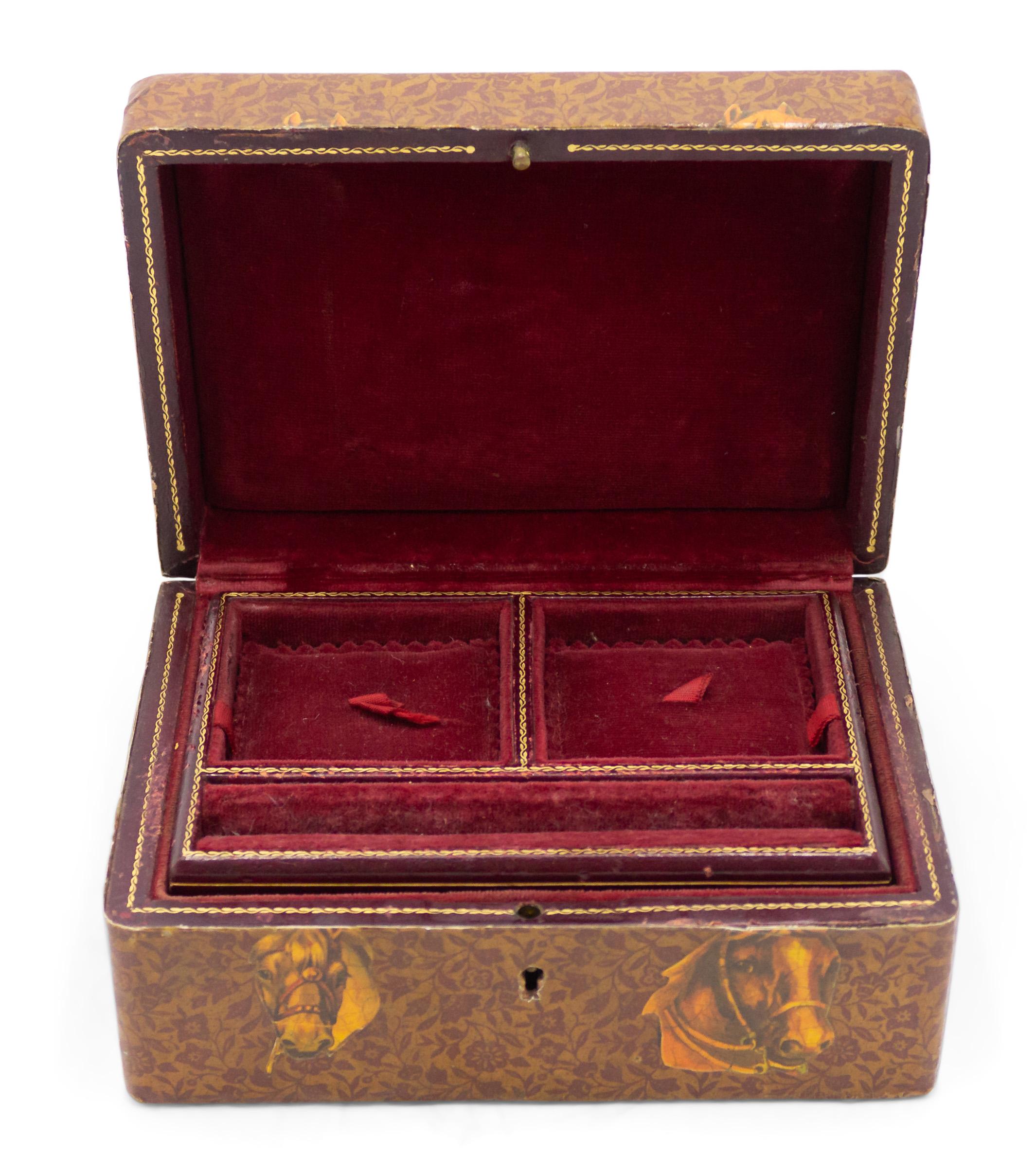 Victorien Boîte à bijoux victorienne anglaise décorée de chevaux en vente
