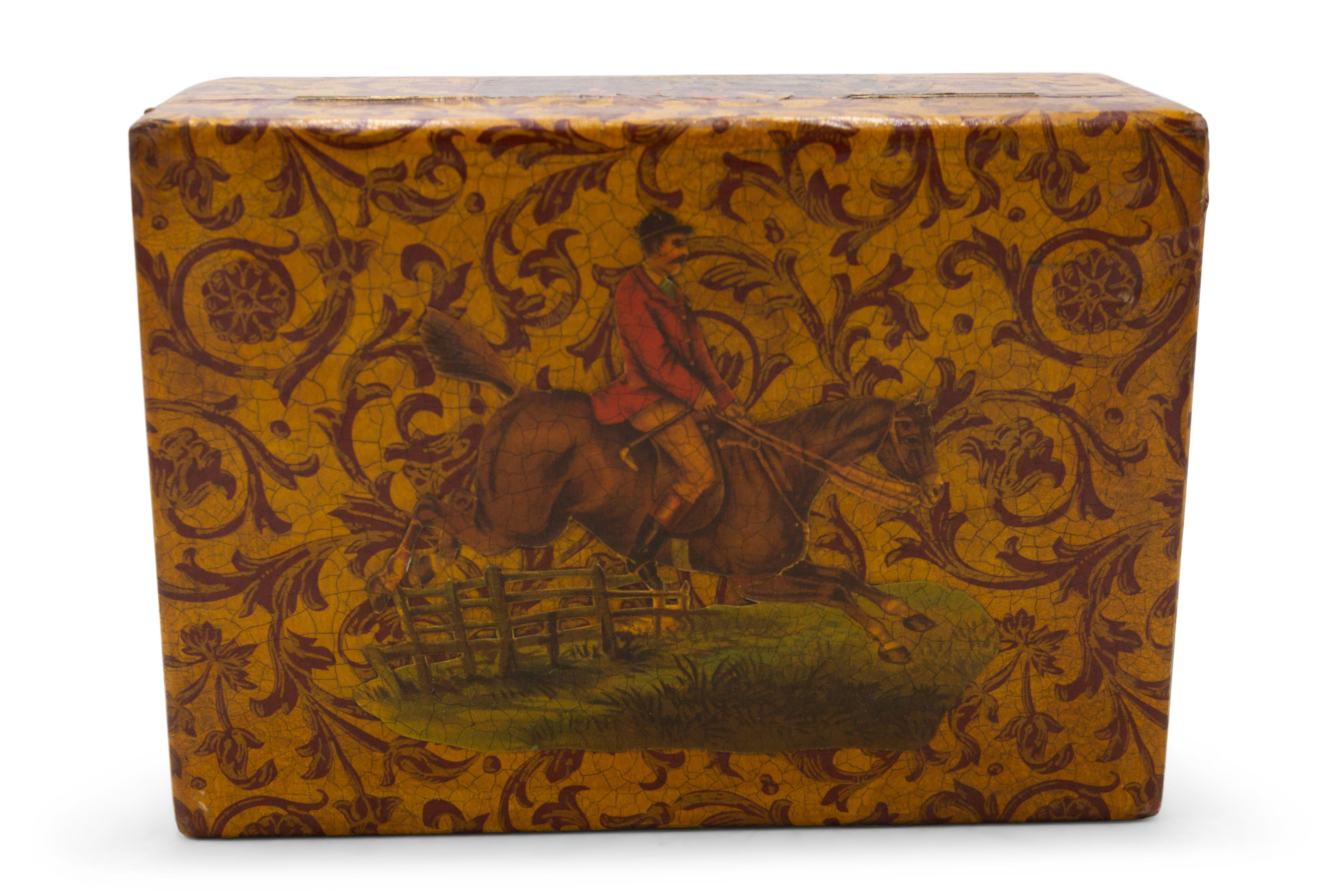 English Victorian Decoupaged Horse Jewelry Box For Sale 2