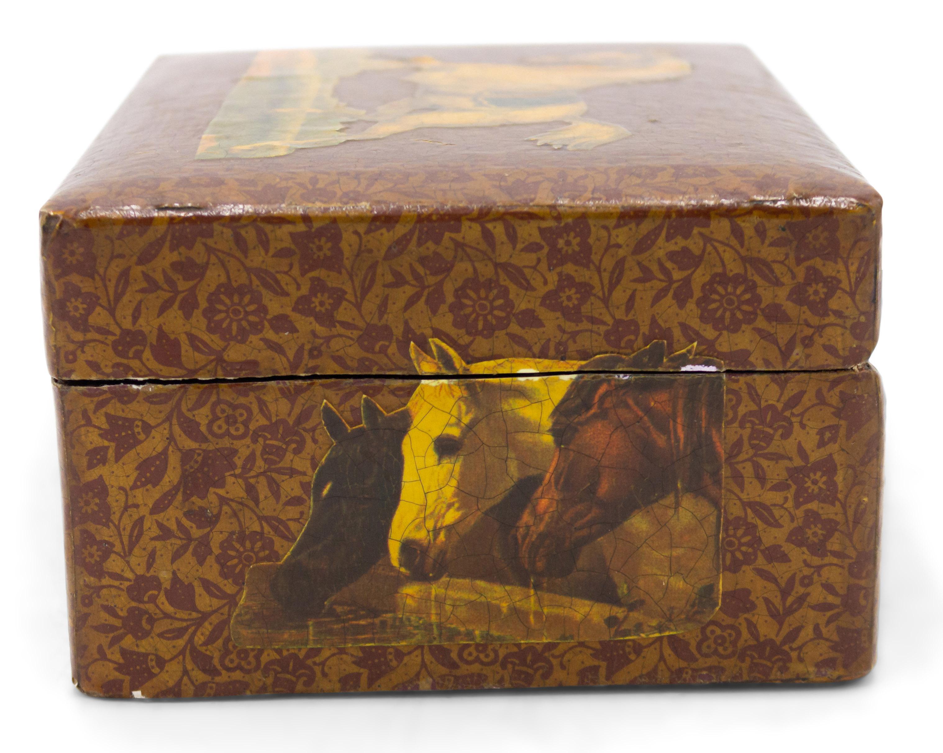 English Victorian Decoupaged Horse Jewelry Box For Sale 1