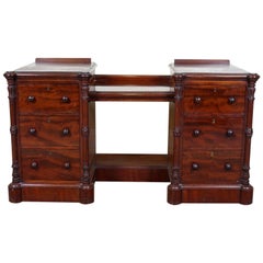English Victorian Desk Cuban Mahogany Twin Pedestal Kneehole