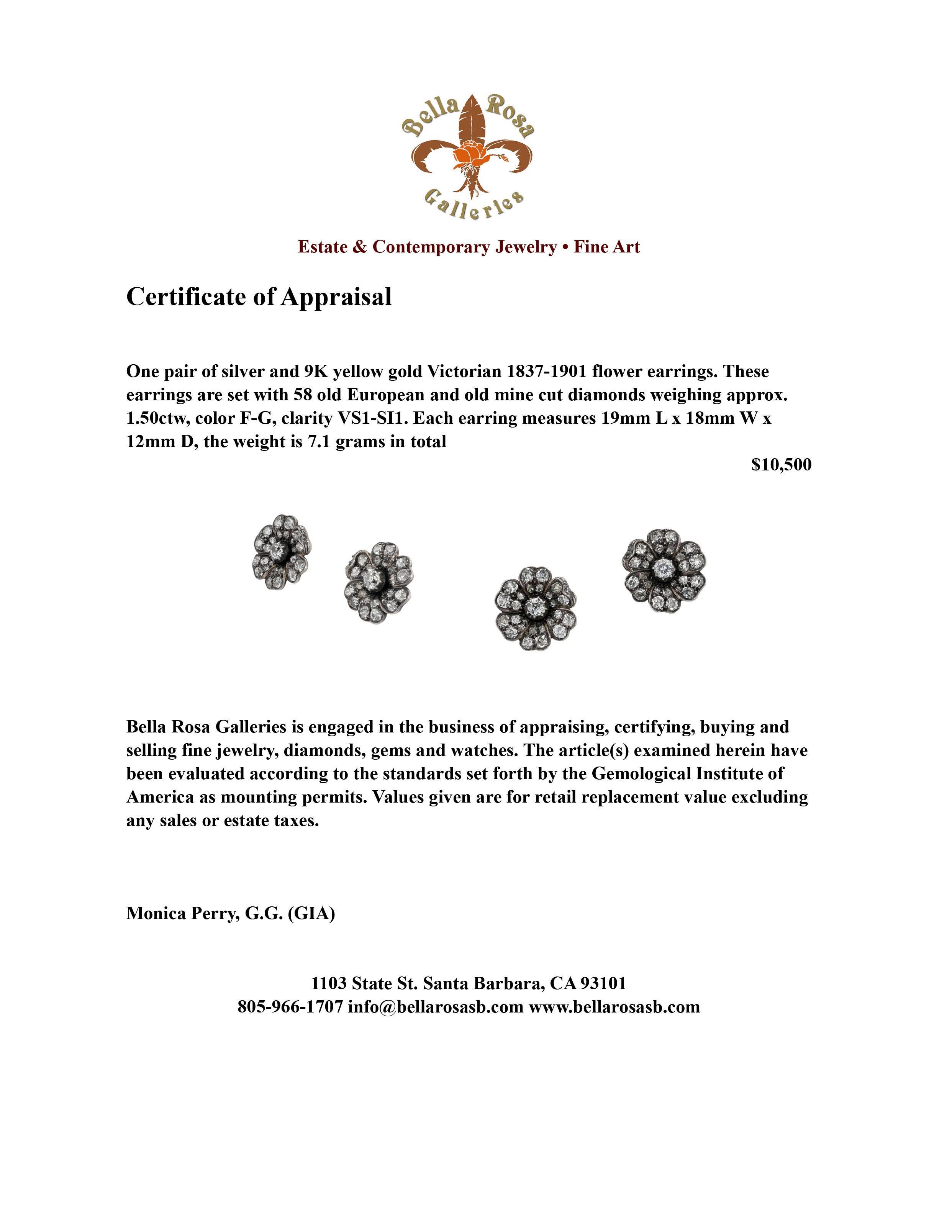 English Victorian Diamond Flower Earrings For Sale 1