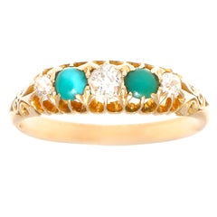 English Victorian Diamond Turquoise 18 Karat Gold Band Ring