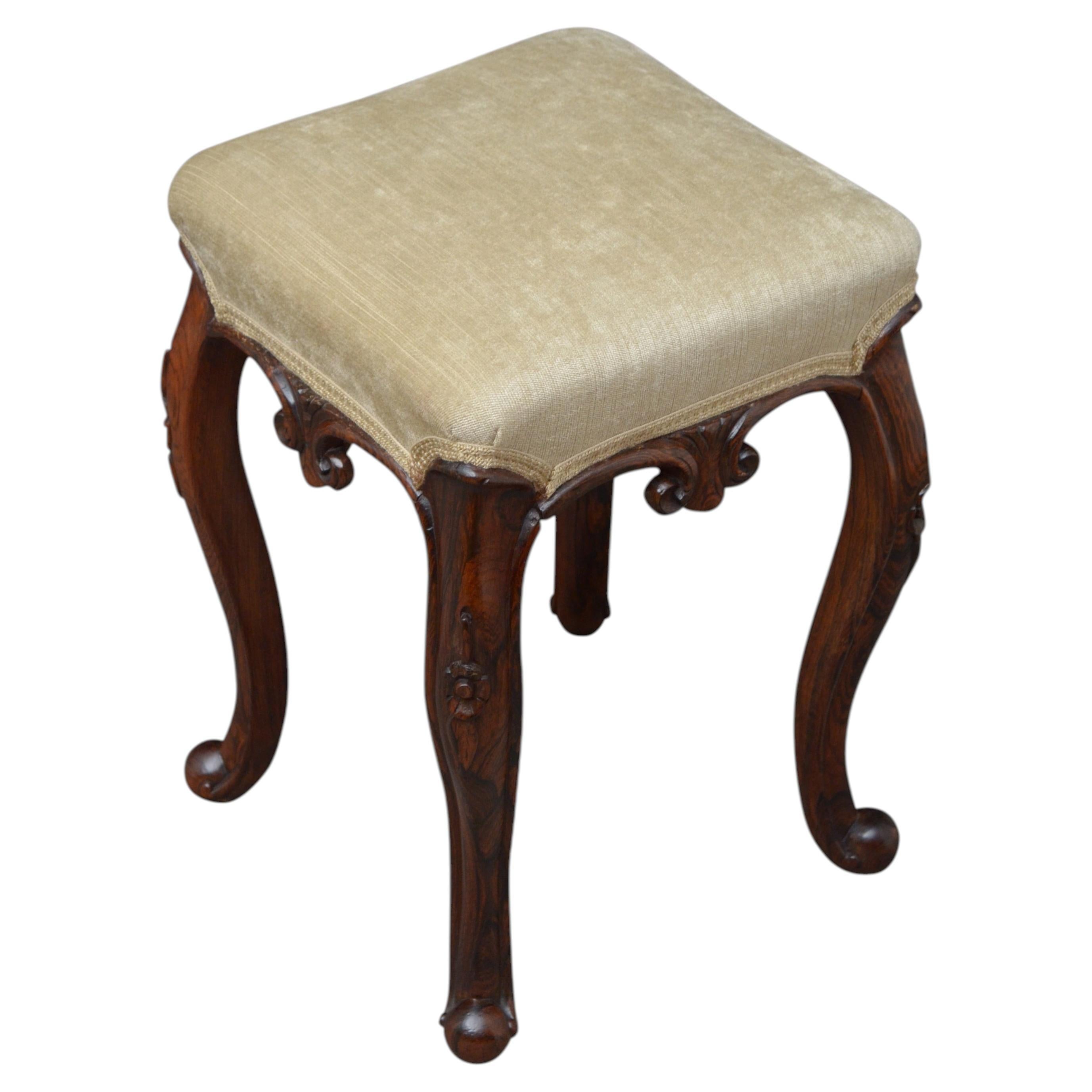 English Victorian Dressing Table Stool in Goncalo Alves Wood, c.1860 For Sale