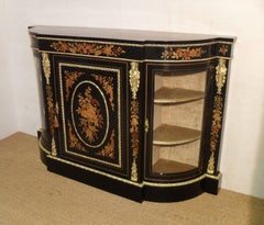 English Victorian Ebonized and Floral Marquetry Display Cabinet