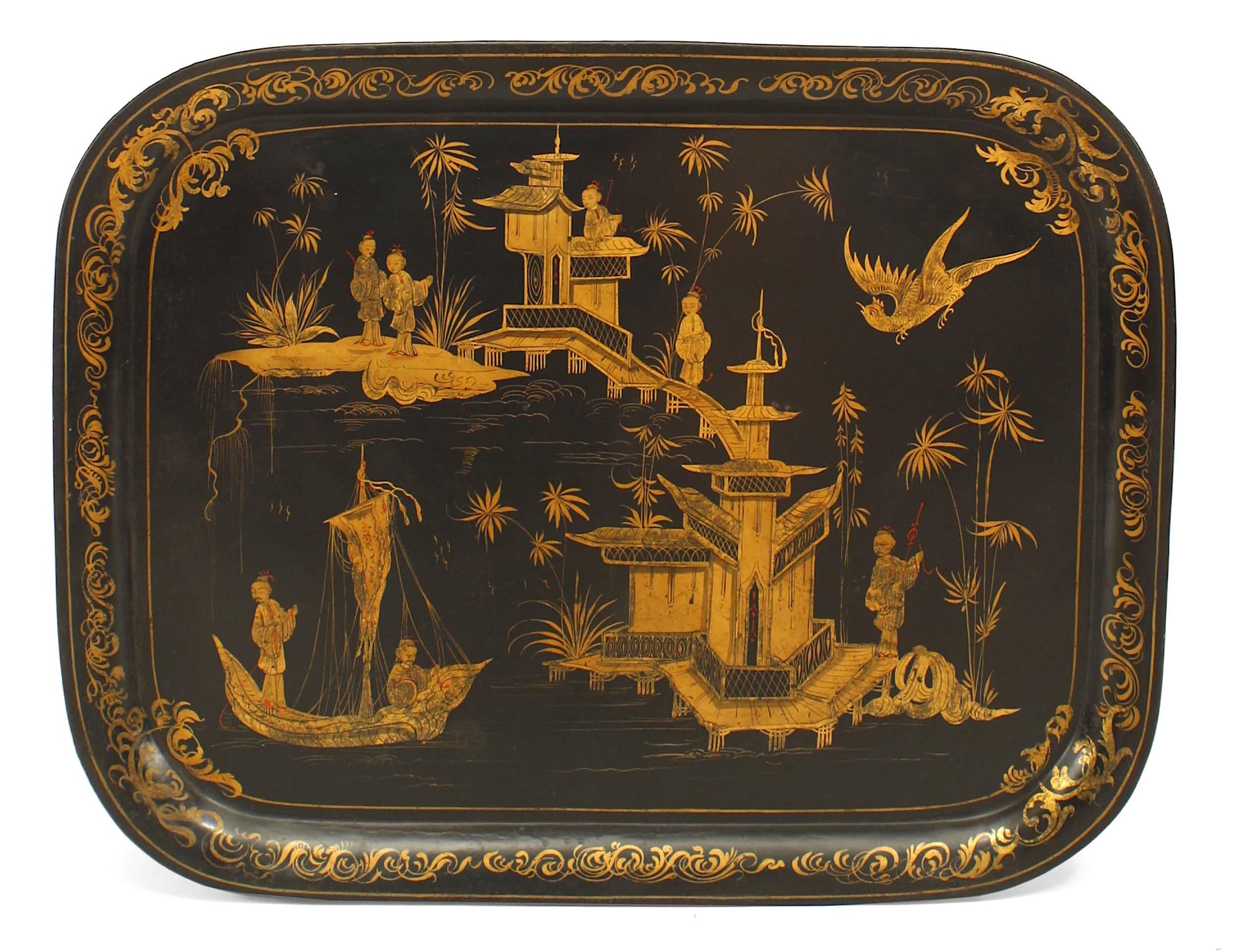 Gilt English Victorian Ebonized Tray Top For Sale