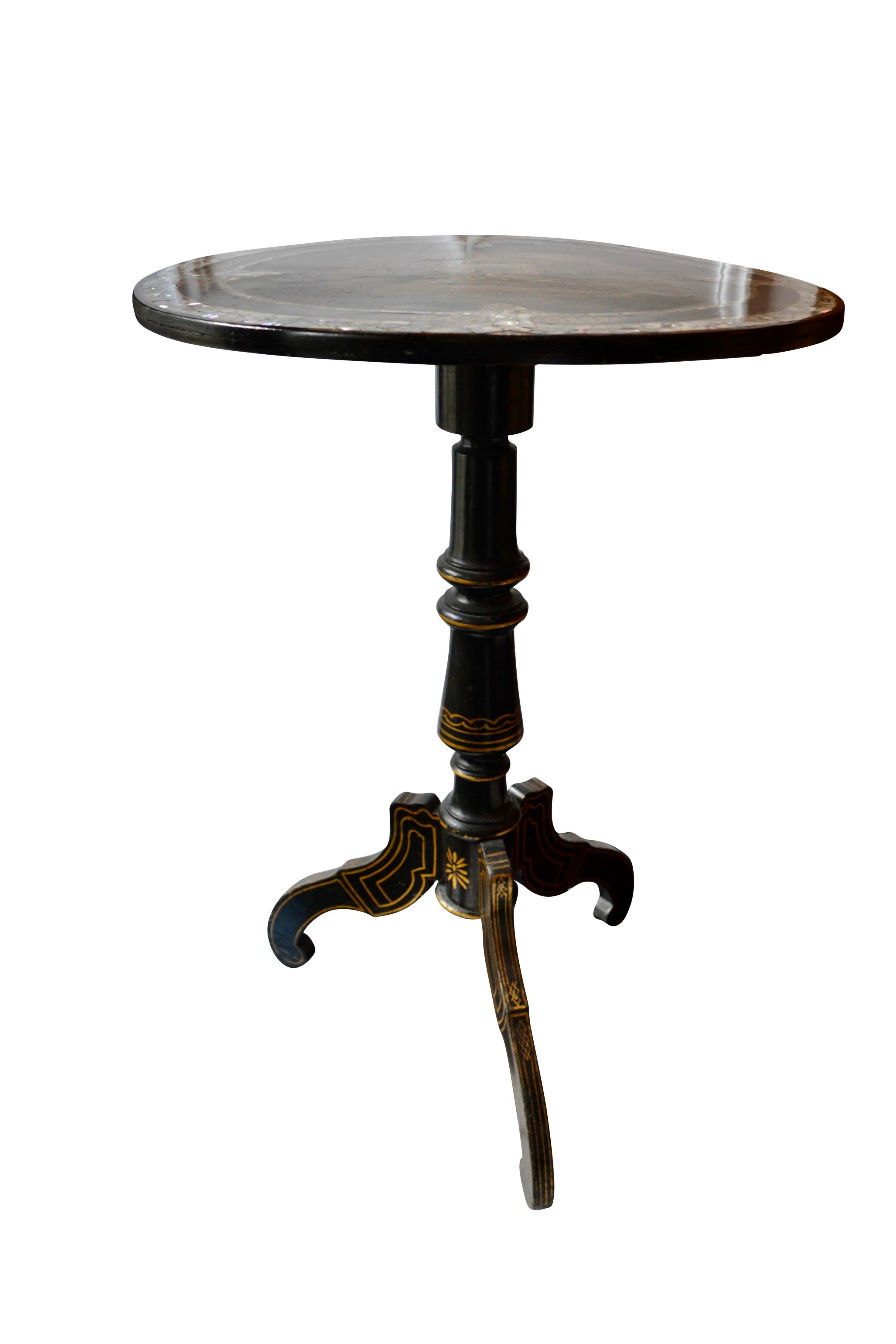 English Victorian Ebonized and Painted Tilt-Top 