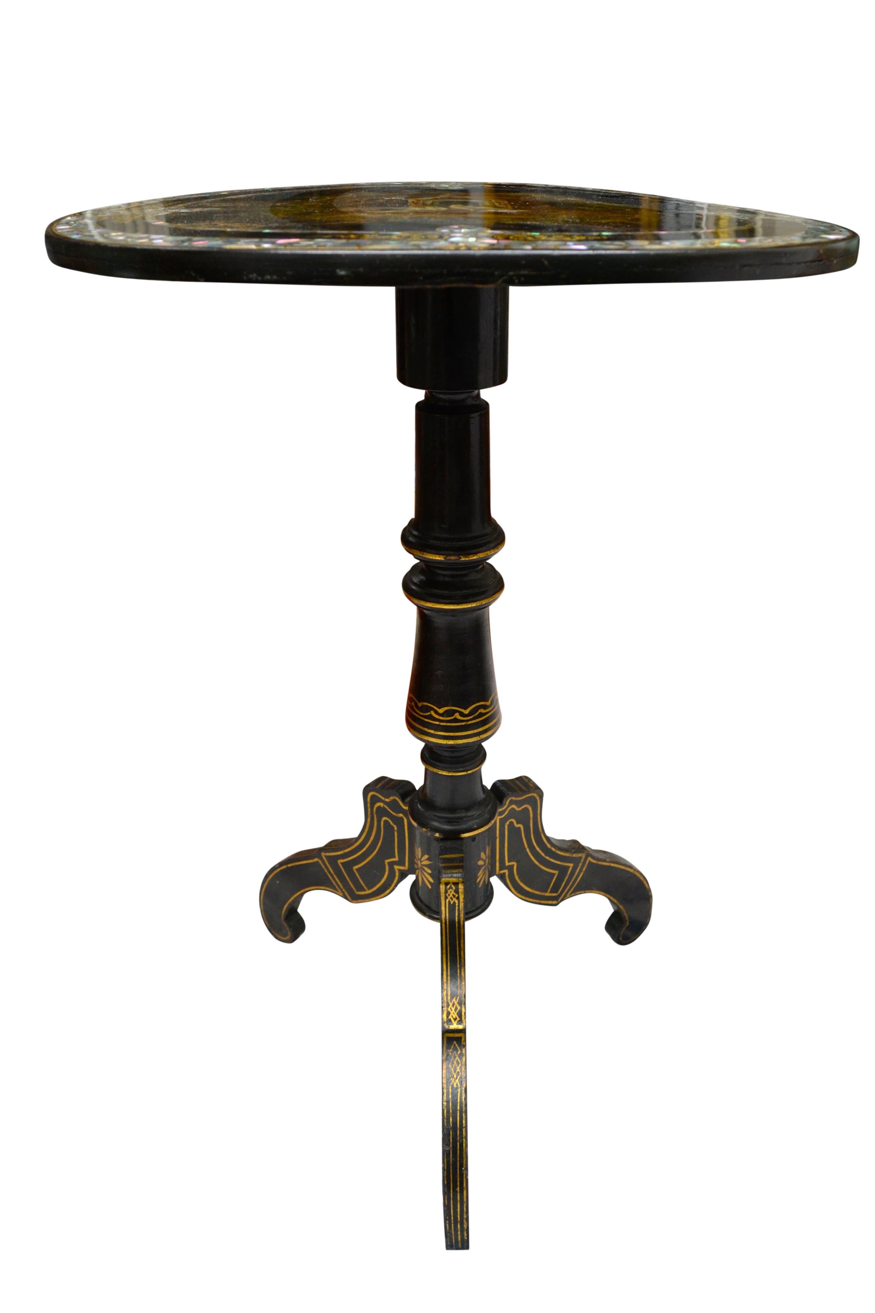 English Victorian Ebonized and Painted Tilt-Top 