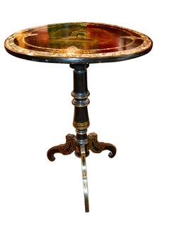 English Victorian Ebonized and Painted Tilt-Top "Peace and Love" Table
