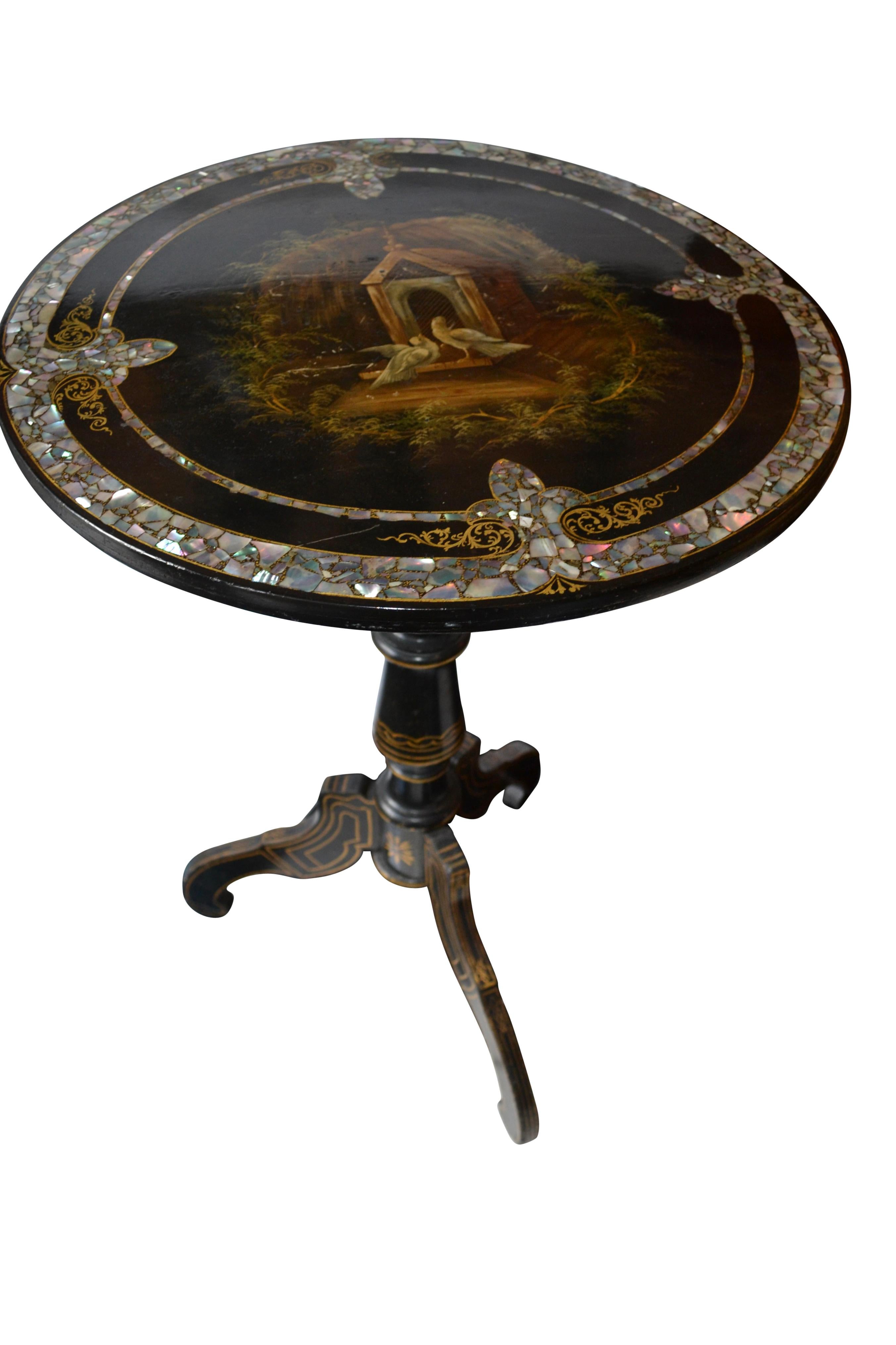 19th Century English Victorian Ebonized and Painted Tilt-Top 