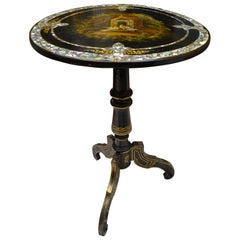 English Victorian Ebonized and Painted Tilt-Top "Peace and Love" Table