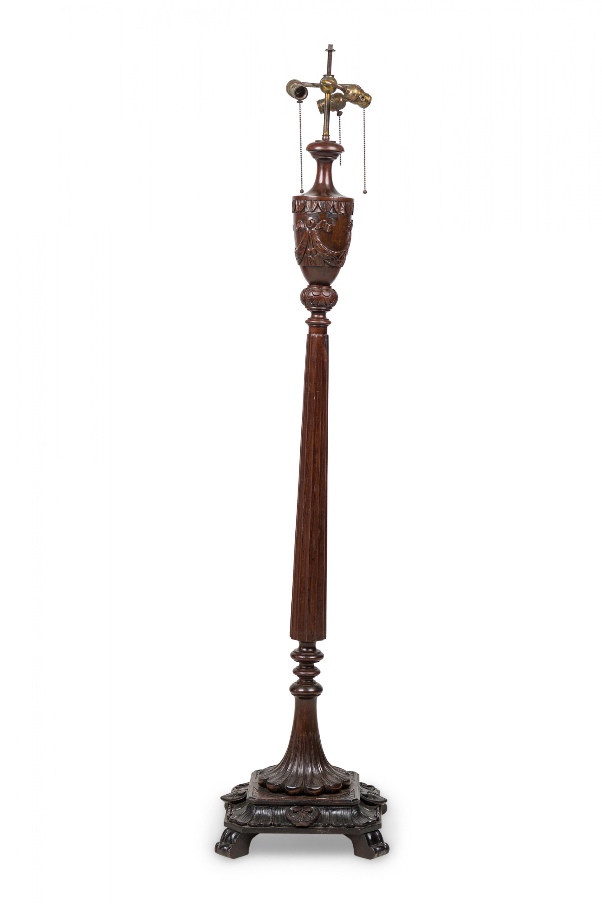 Unknown English Victorian Elaborately Carved Mahogany and Brass Floor Lamp For Sale