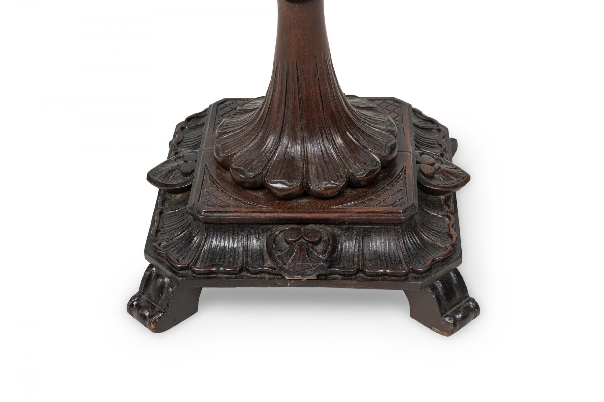 English Victorian Elaborately Carved Mahogany and Brass Floor Lamp In Good Condition For Sale In New York, NY