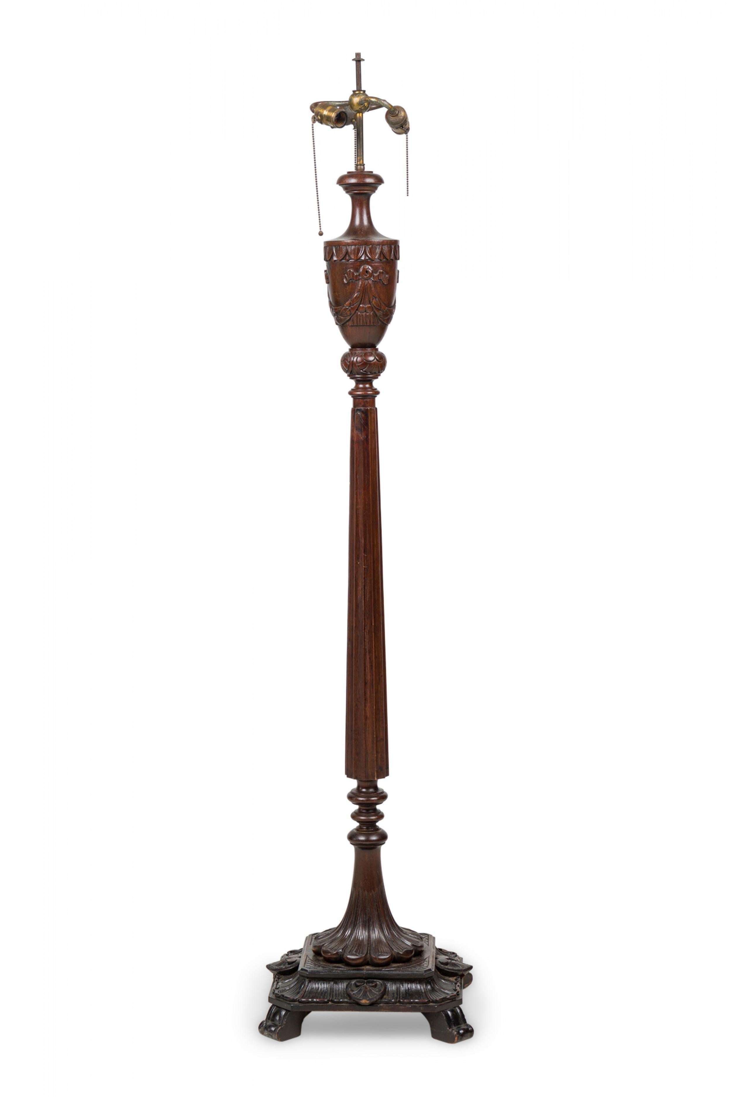 English Victorian Elaborately Carved Mahogany and Brass Floor Lamp For Sale 2