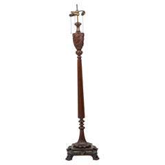English Victorian Elaborately Carved Mahogany and Brass Floor Lamp