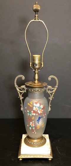 English Victorian Enameled Glass And Bronze Mounted Vase As Lamp