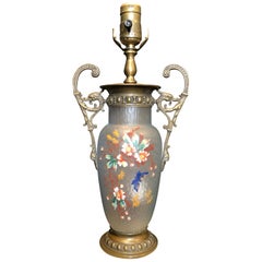 English Victorian Enameled Bronze Mounted Glass Vase as Lamp