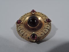English Victorian Etruscan Revival 18 Karat Gold and Garnet Brooch