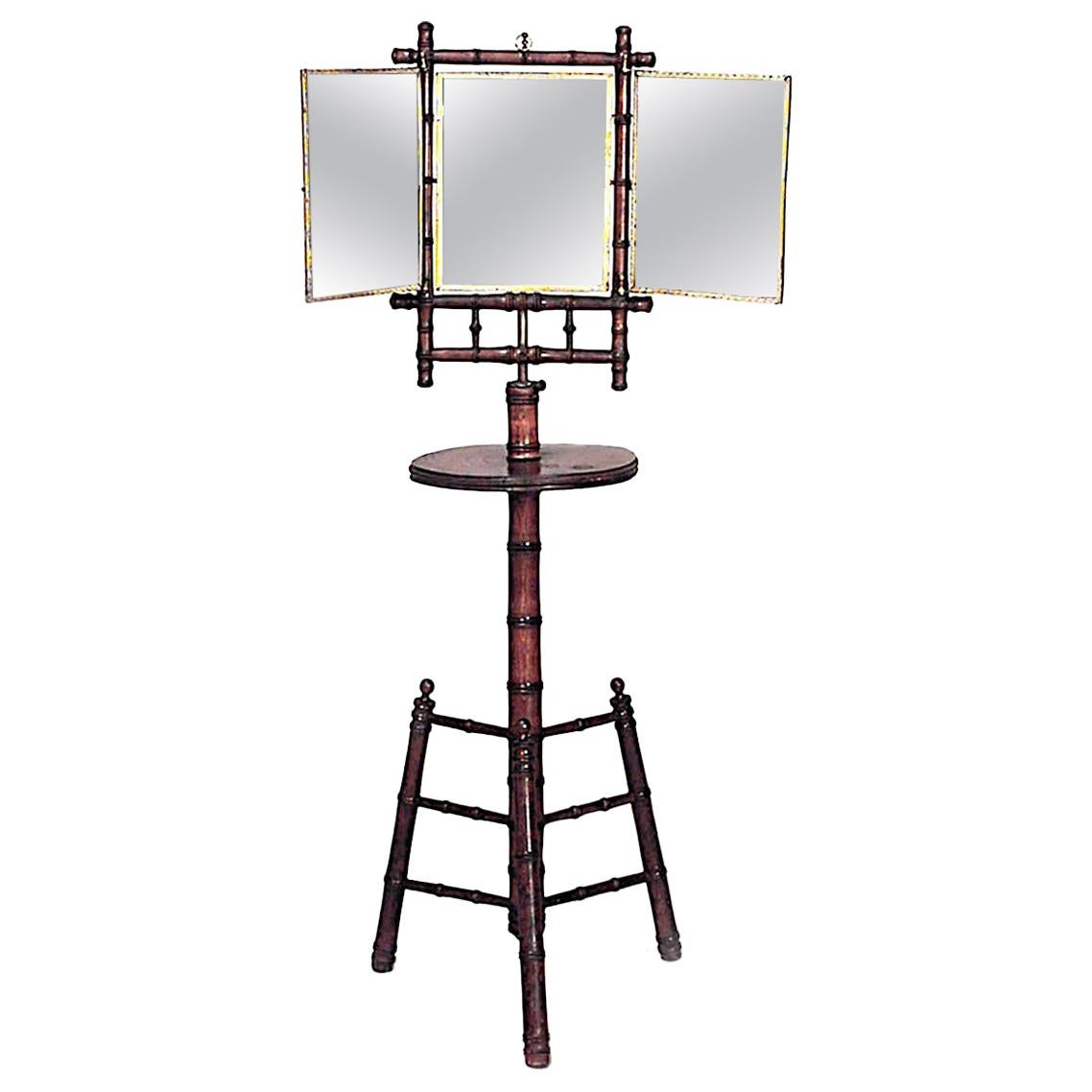 English Victorian Faux Bamboo Shaving Stand with Triptych Mirror For Sale