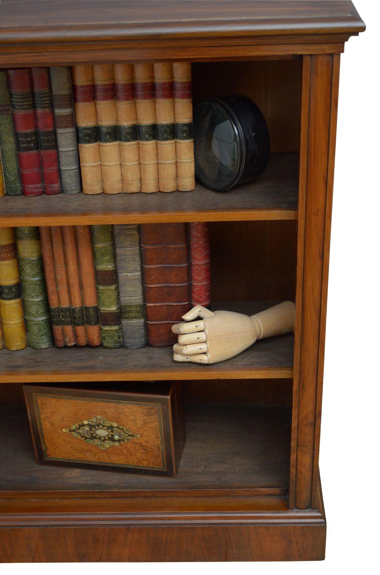 English Victorian Figured Walnut Open Bookcase For Sale 7