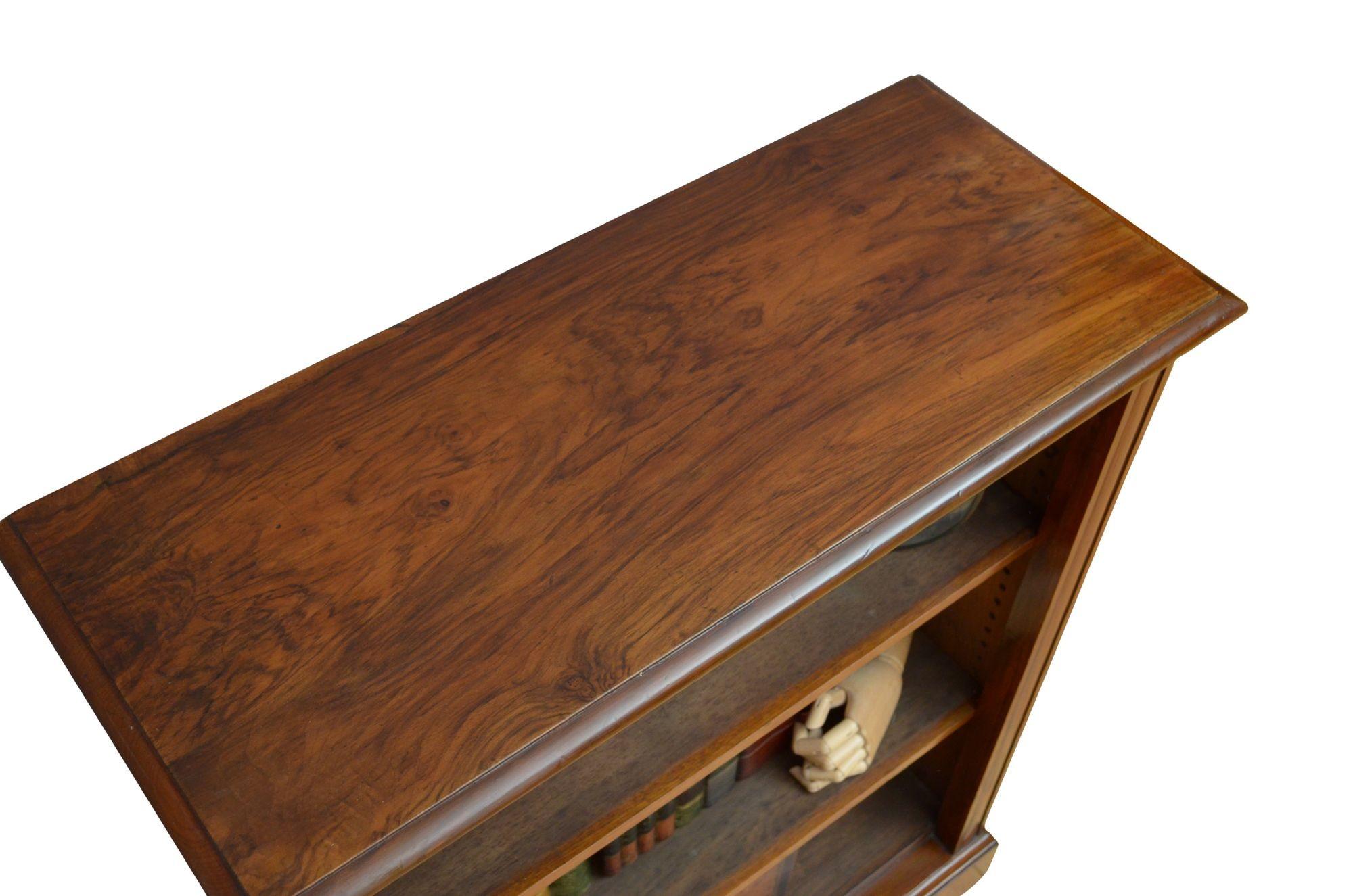 19th Century English Victorian Figured Walnut Open Bookcase For Sale