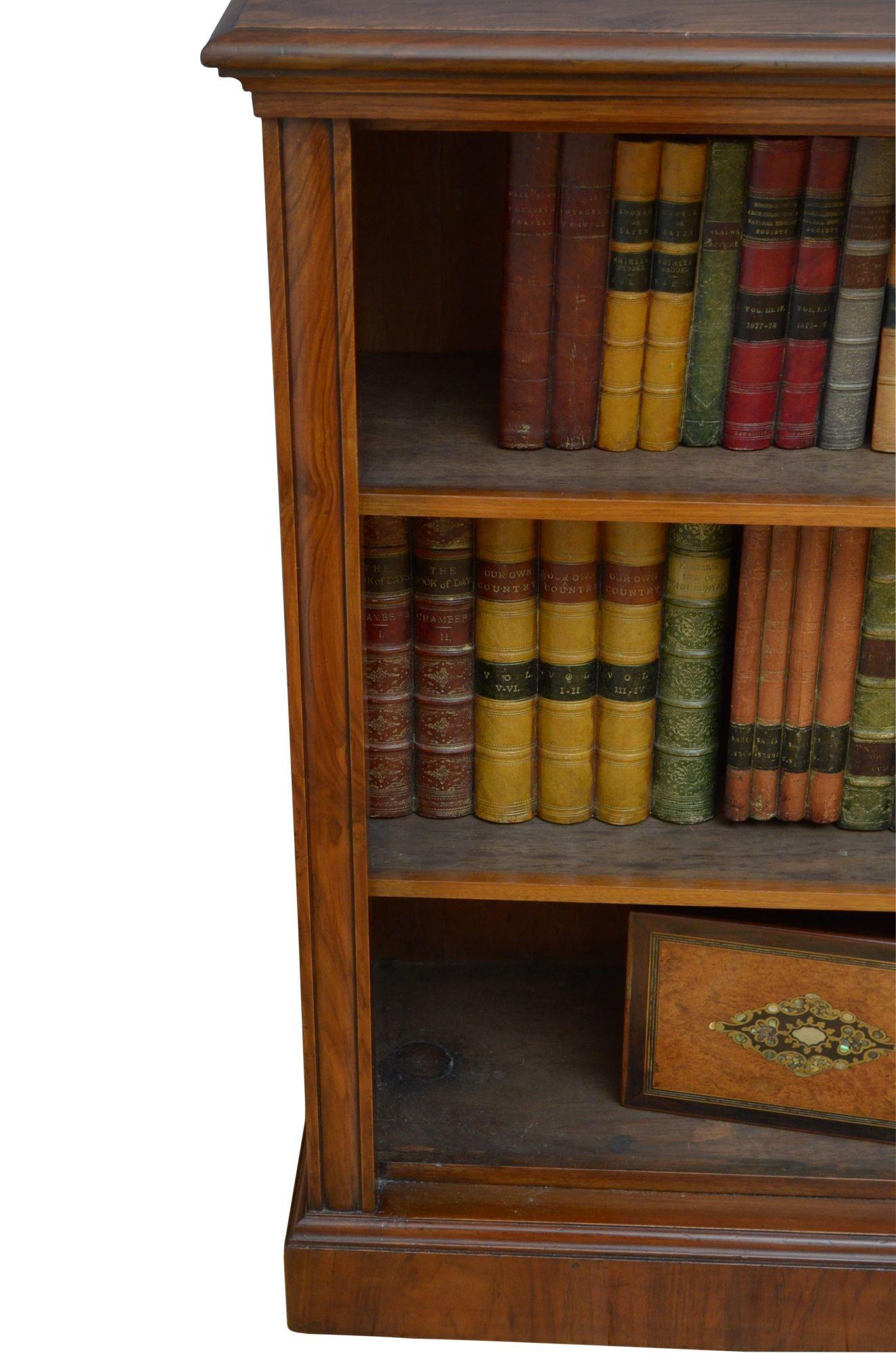 English Victorian Figured Walnut Open Bookcase For Sale 5