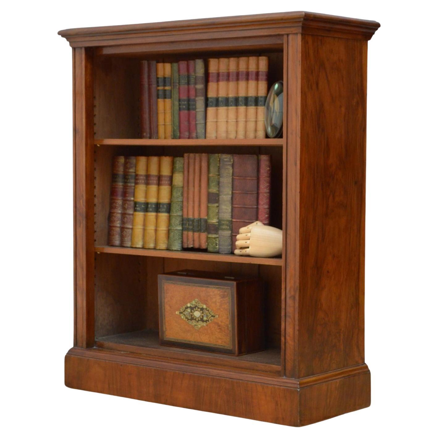 English Victorian Figured Walnut Open Bookcase For Sale