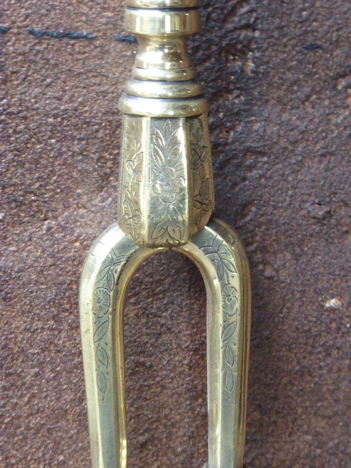 Polished English Victorian Fireplace Tongs or Fire Tongs