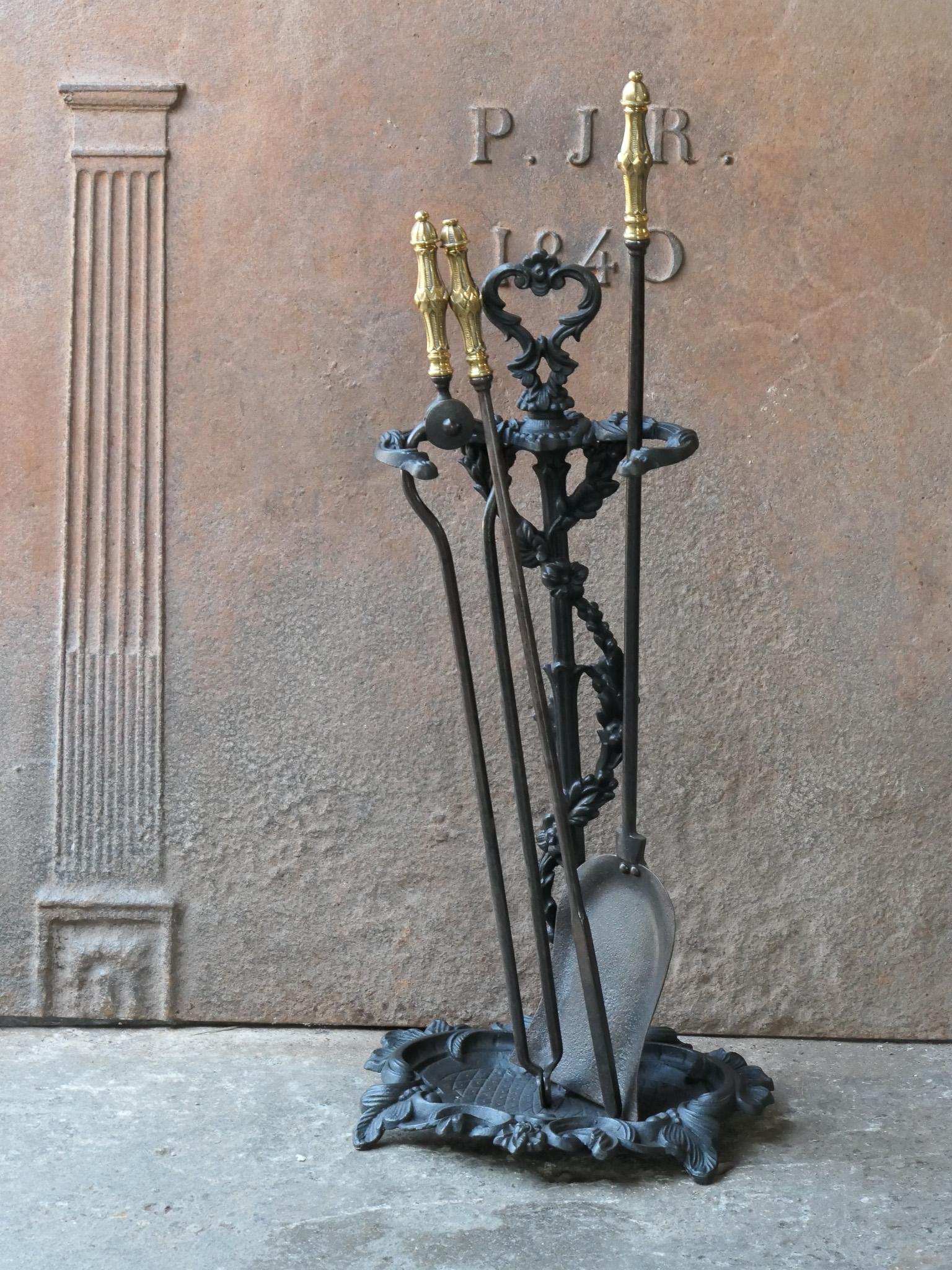 Cast English Victorian Fireplace Tool Set or Companion Set, 19th Century  For Sale