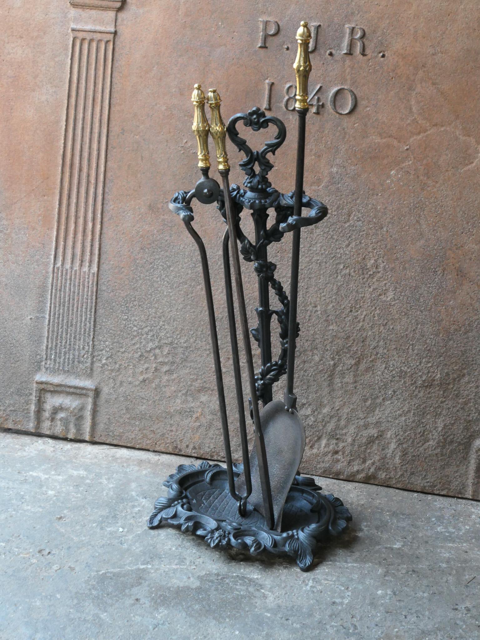Wrought Iron English Victorian Fireplace Tool Set or Companion Set, 19th Century  For Sale