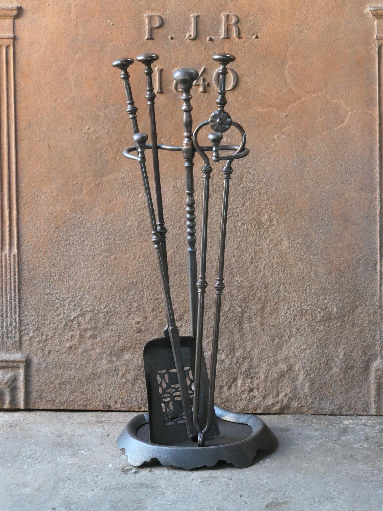Forged English Victorian Fireplace Tools or Companion Set, 19th Century 