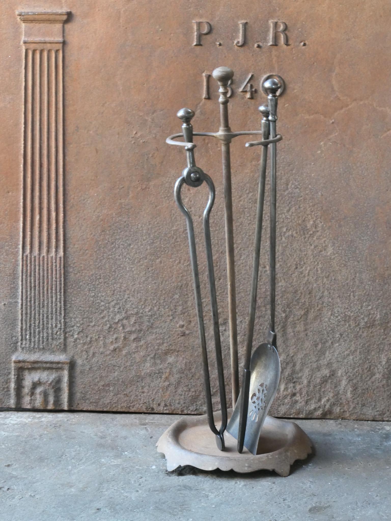 Forged English Victorian Fireplace Tools or Companion Set, 19th Century  For Sale