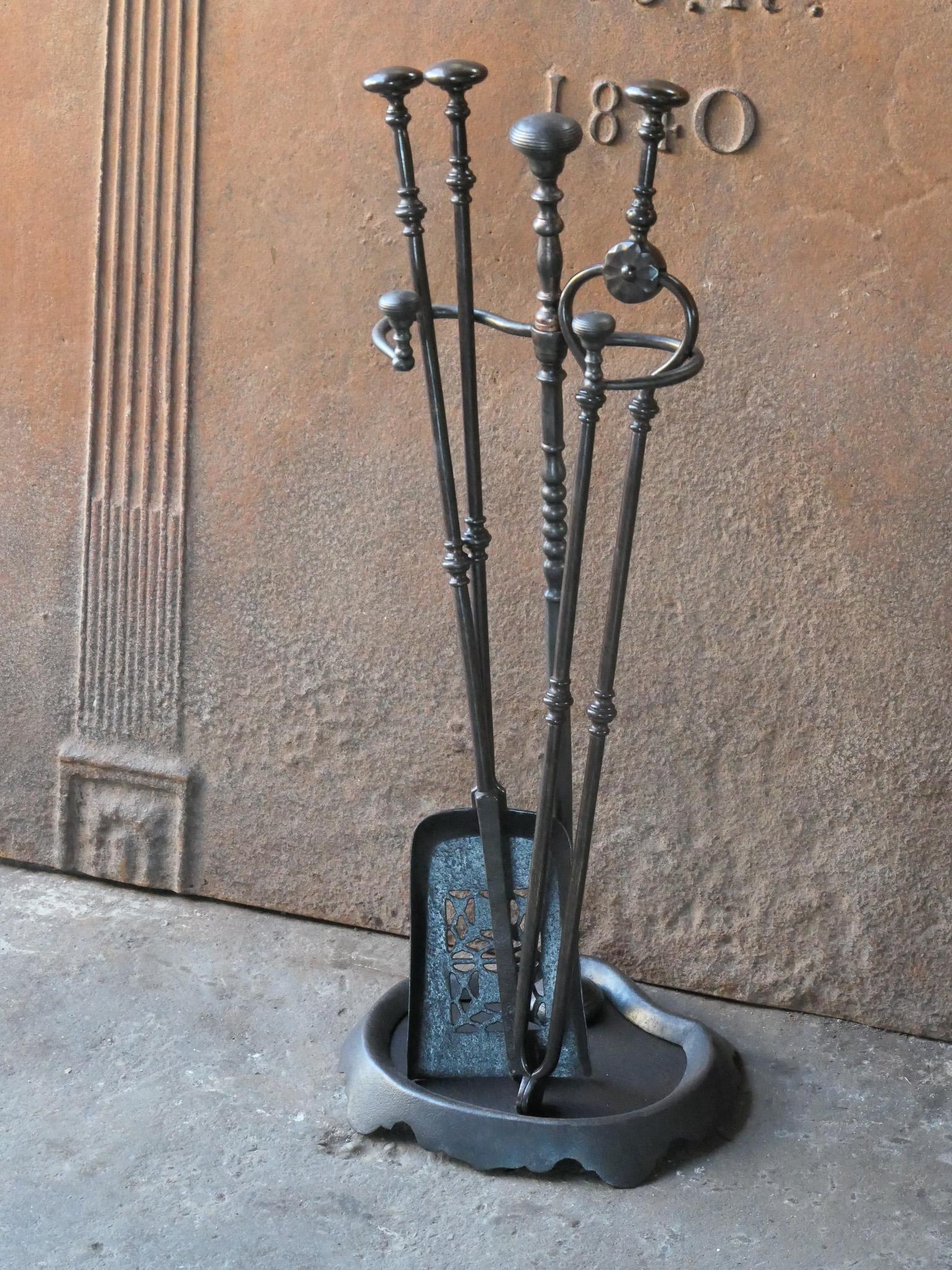 Wrought Iron English Victorian Fireplace Tools or Companion Set, 19th Century 