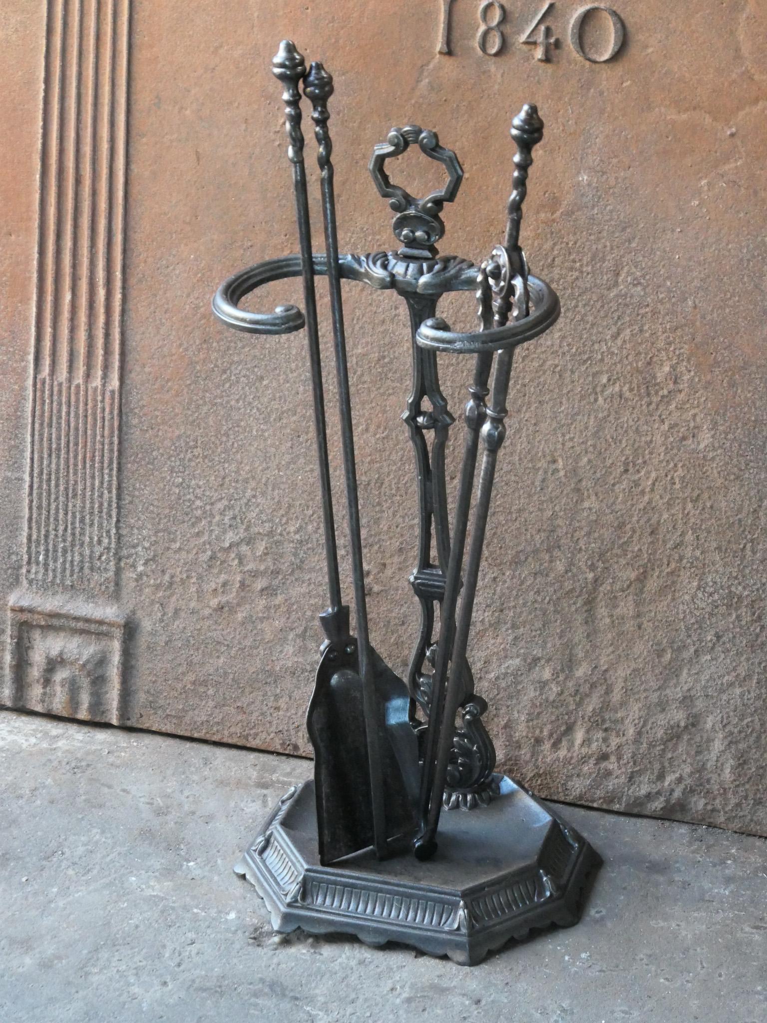 Wrought Iron English Victorian Fireplace Tools or Companion Set, 19th Century  For Sale