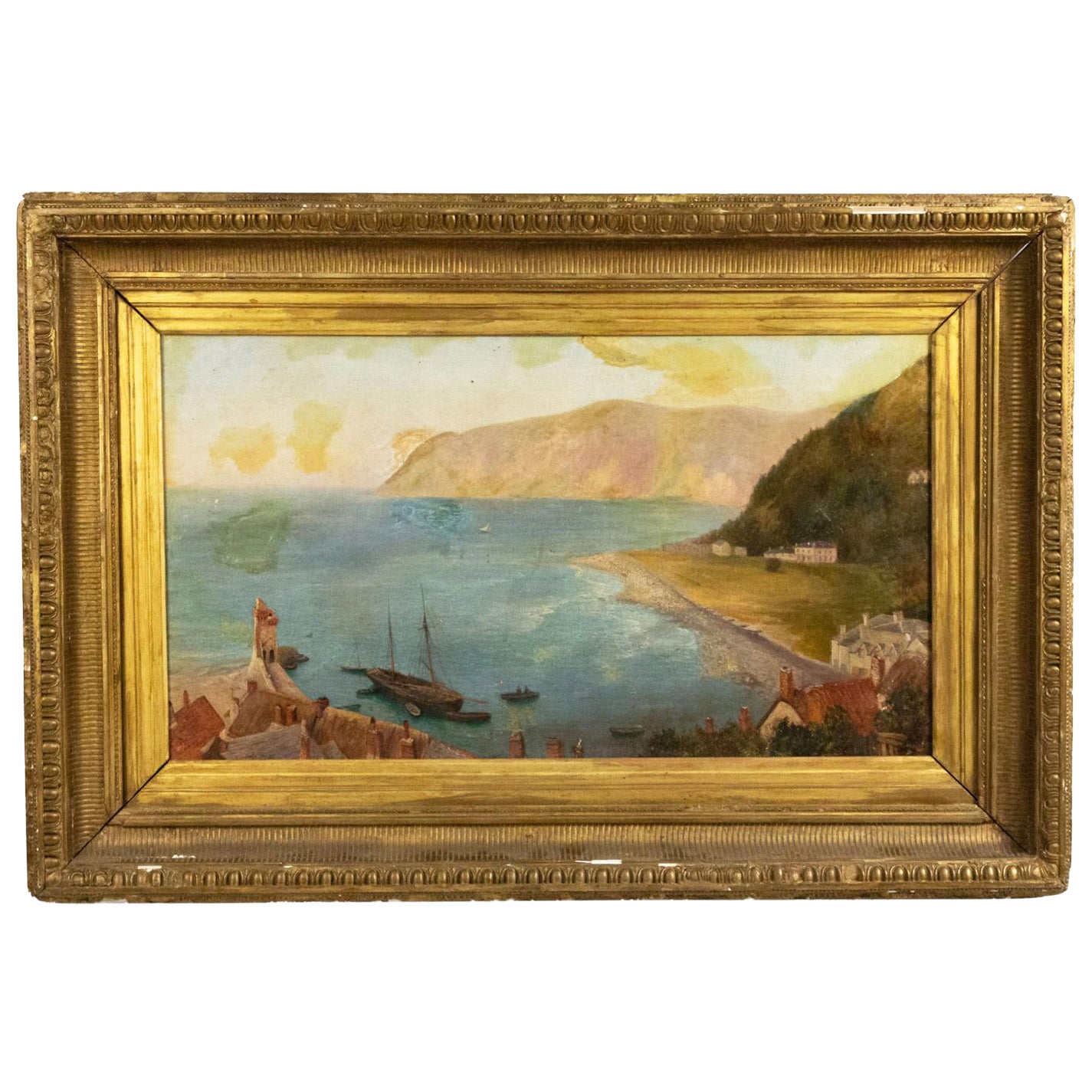 English Victorian Fisherman Boat Painting