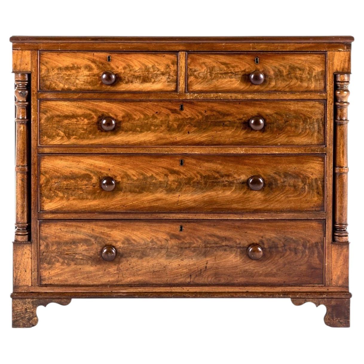 English Victorian Flamed Mahogany Chest Of Drawers For Sale
