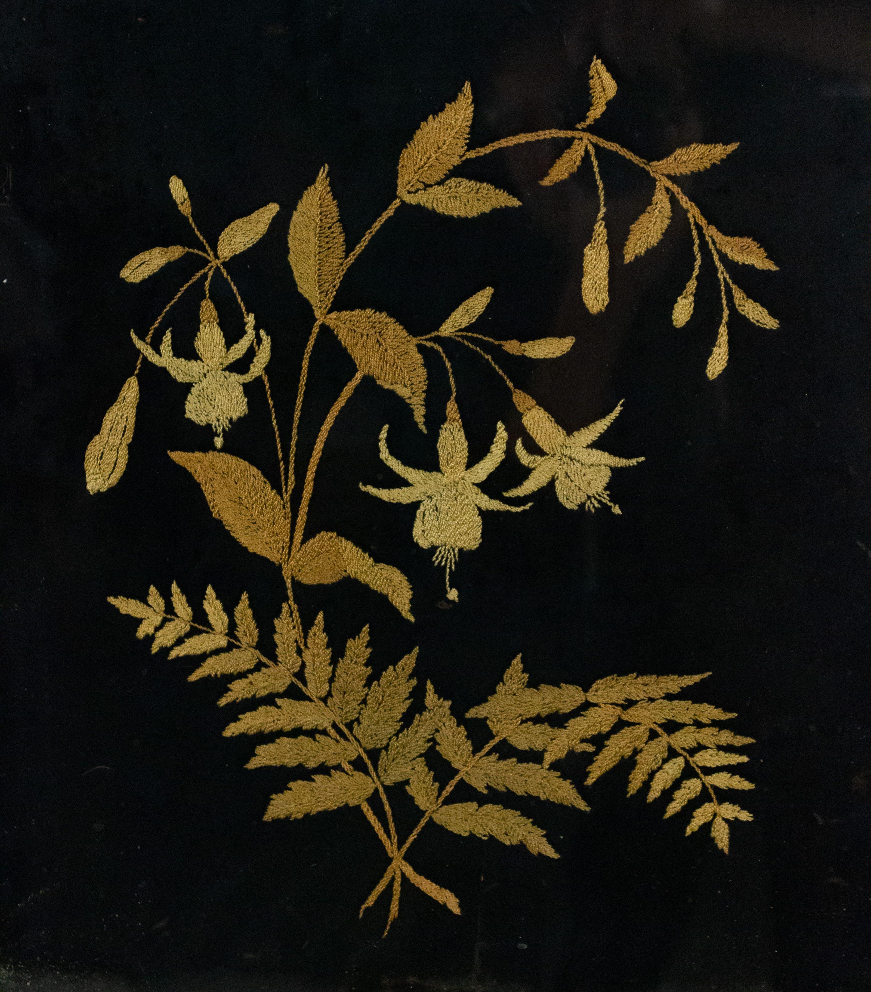 British English Victorian Floral Framed Embroidery For Sale