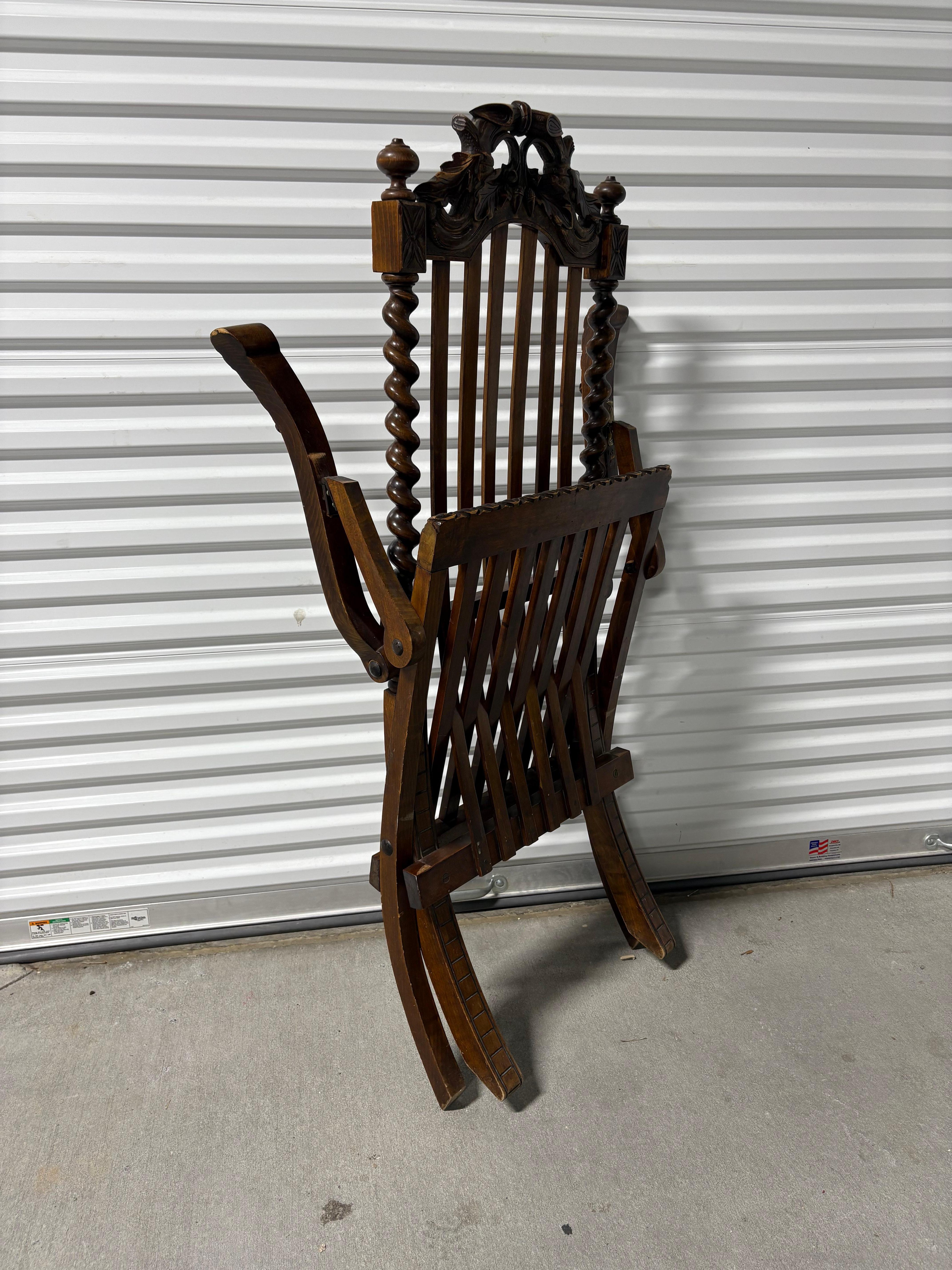 Chaise longue victorienne pliante de campagne, ou Bergère, fin du 19e siècle en vente 6