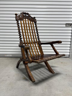 English Victorian Folding Campaign Lounge Chair, or Bergère, Late 19th Century